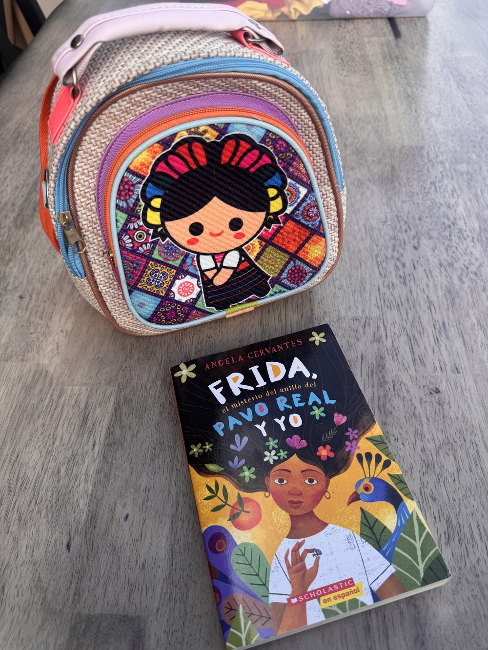 Kids Multicolor Frida-Inspired Mini Backpack - Pink, Blue & Orange